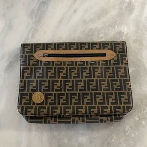 Vintage FENDI Zucca Large Document Hand Bag Pouch Canvas Leather Brown